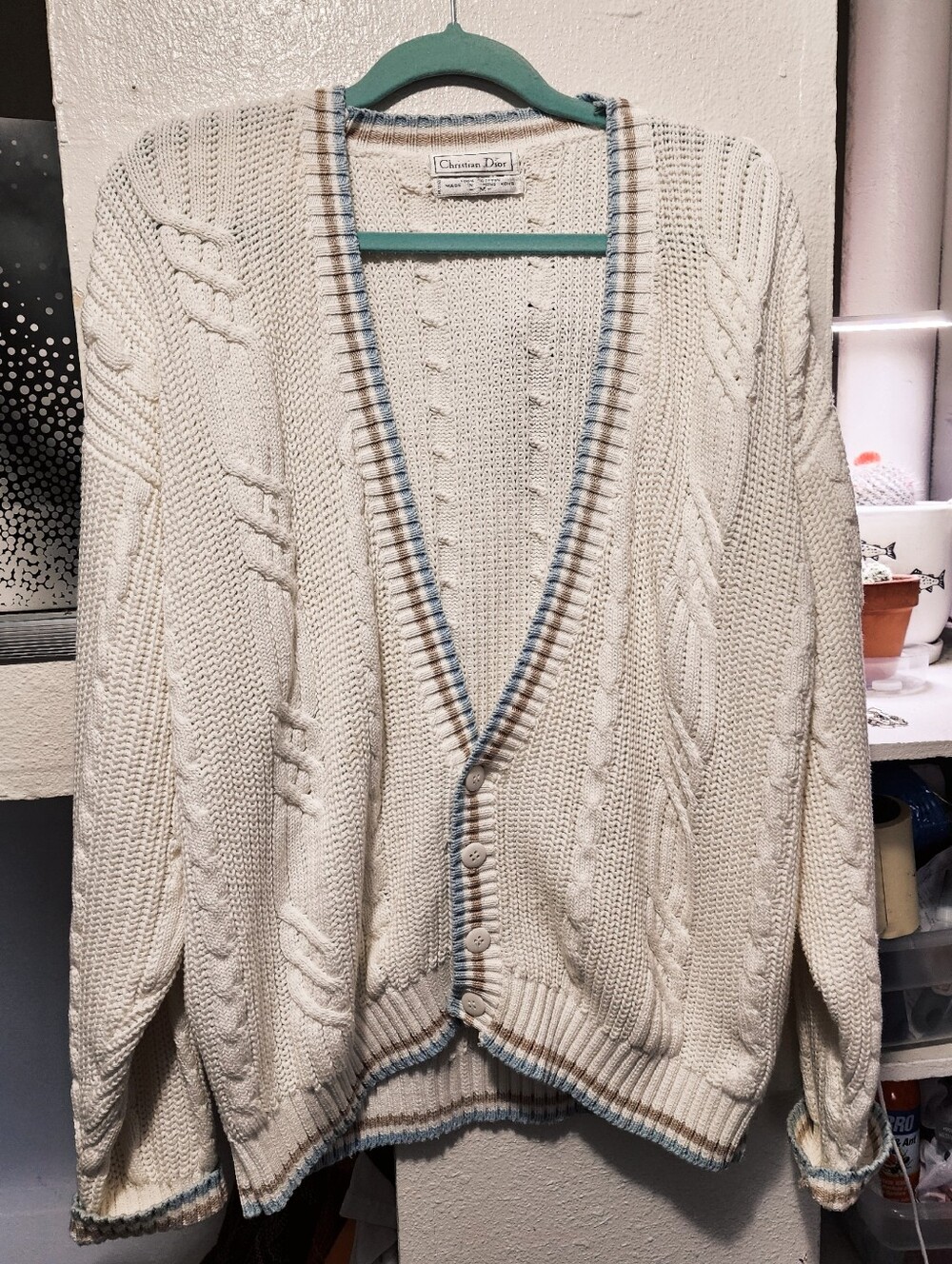 "CHRISTIAN DIOR" WOMEN'S 80'S CARDI - CREAM/LIGHT BLUE